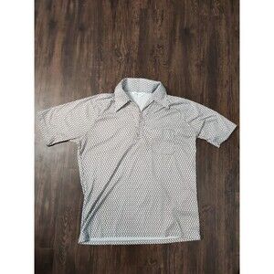 Vintage Lilly Dache Shirt Mens Large Beige Polo Short Sleeve Western Geometric